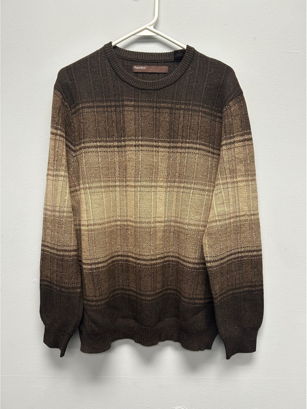 Perry Ellis Men's 100% Merino Wool Brown Gradient Sweater